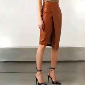 Zeynep Arcay Wrap effect Leather skirt sz L US8